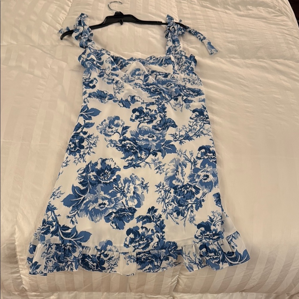 Floral Mini Dress in Aqua and White